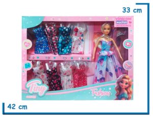 TINY FANTASY MUÑECA VESTIDO CELESTE GLOBOS CON 8 CAMBIOS DE ROPA