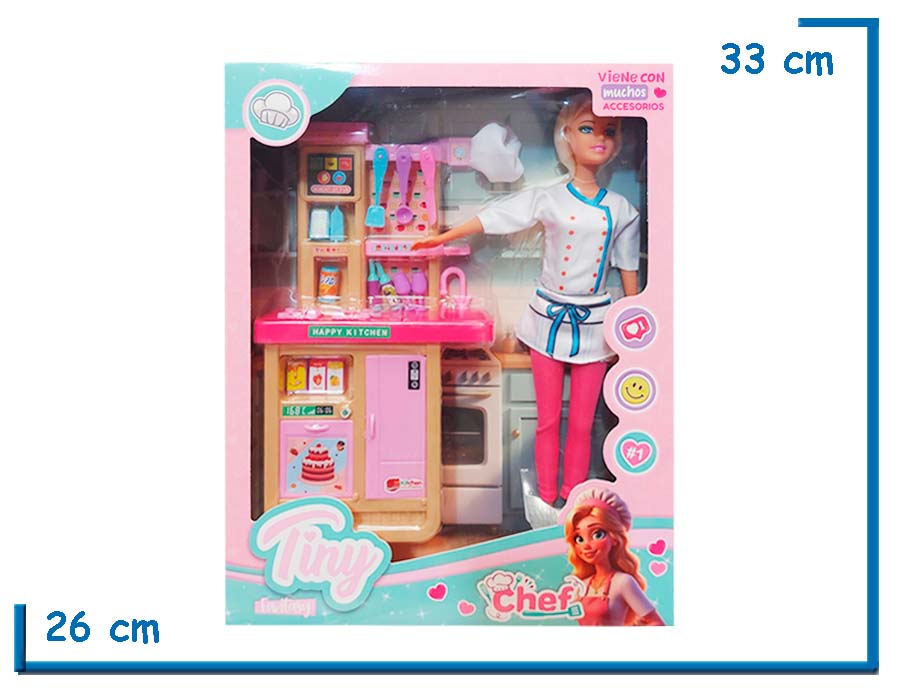 TINY FANTASY MUÑECA COCINERA DELANTAL BLANCO CON COCINA