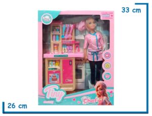 TINY FANTASY MUÑECA COCINERA DELANTAL ROSA CON COCINA