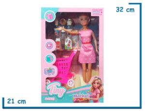 TINY FANTASY MUÑECA VESTIDO ROSA CORAZONCITOS CON SUPERMERCADO