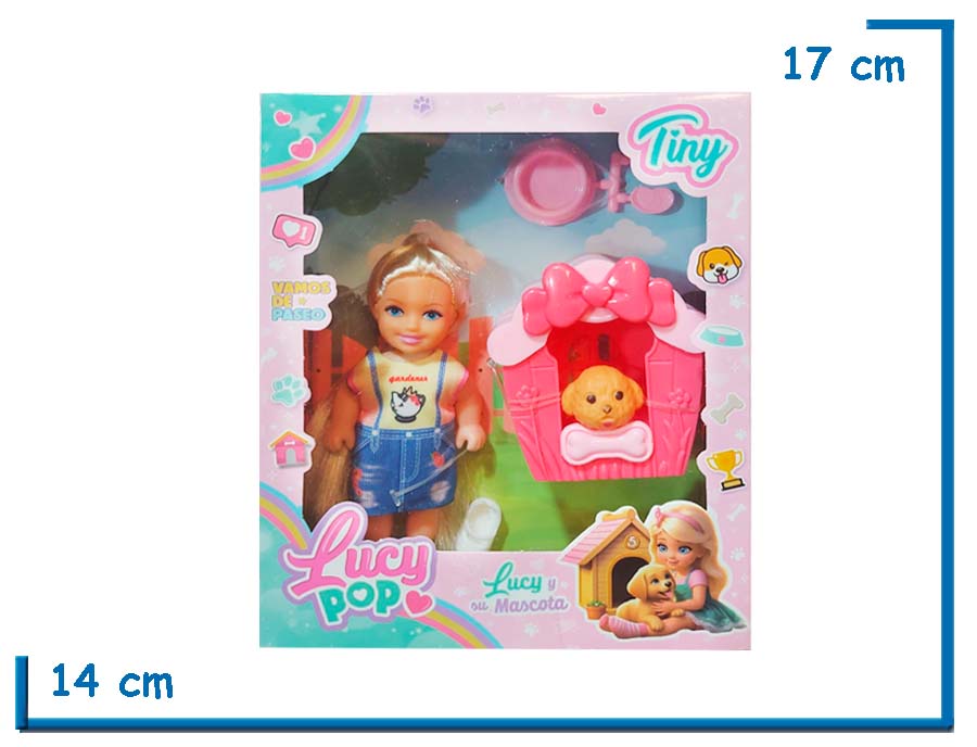TINY LUCY POP MUÑECA REMERA AMARILLA CON MASCOTA Y ACCESORIOS