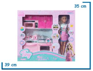 TINY FANTASY MUÑECA VESTIDO FLOREADO CON COCINA COMPLETA
