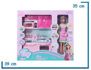 TINY FANTASY MUÑECA VESTIDO RAYADO CON COCINA COMPLETA