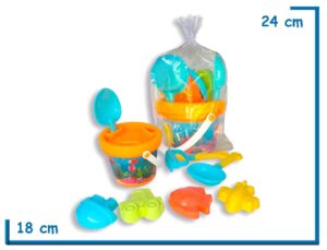 BOLSO BALDE MEDIANO PALITA RASTRILLO COLADOR Y 4 MOLDES
