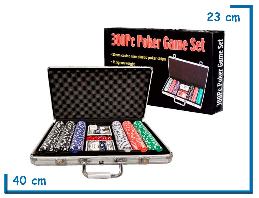 300PC POKER GAME SET VALIJA CON FICHAS CARTAS Y DADOS