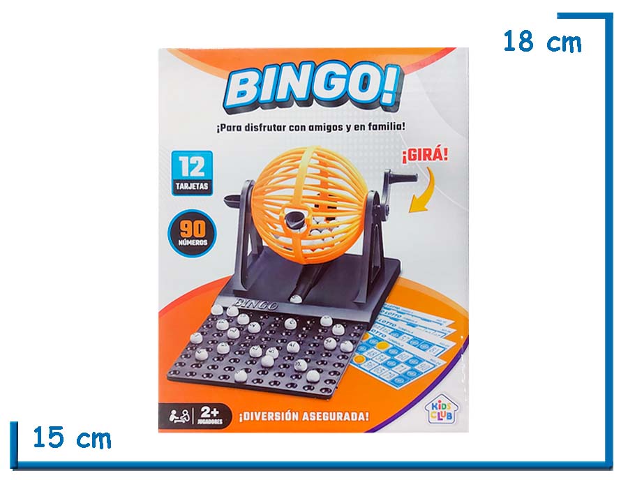 KIDS CLUB BINGO CON BOLILLERO CHICO 12 TARJETAS 90 NUMEROS