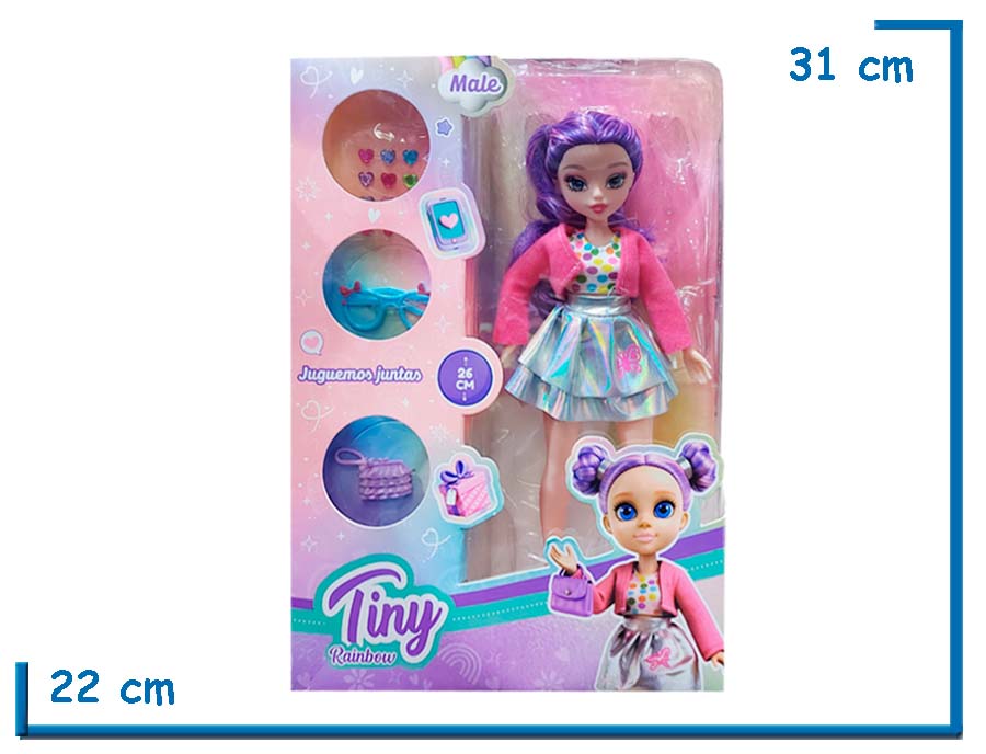 TINY RAINBOW MU¥ECA VESTIDO PLATEADO 26CM CON ACCESORIOS