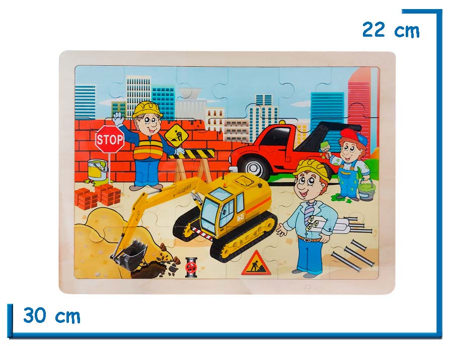 PUZZLE DE MADERA CHICO CONSTRUCCION CON RETRO EXCAVADORA 24PZS