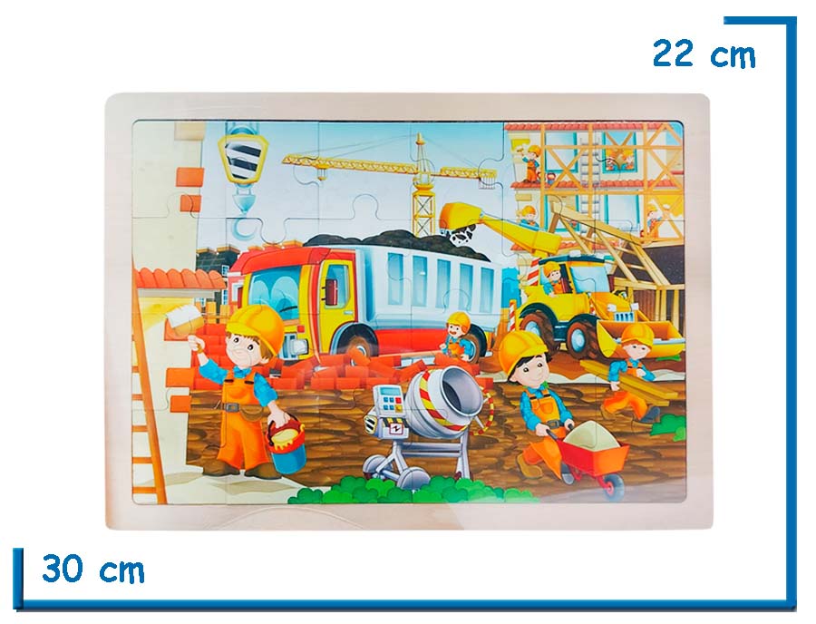 PUZZLE DE MADERA CHICO CONSTRUCCION CON CAMION VOLCADOR 24PZS