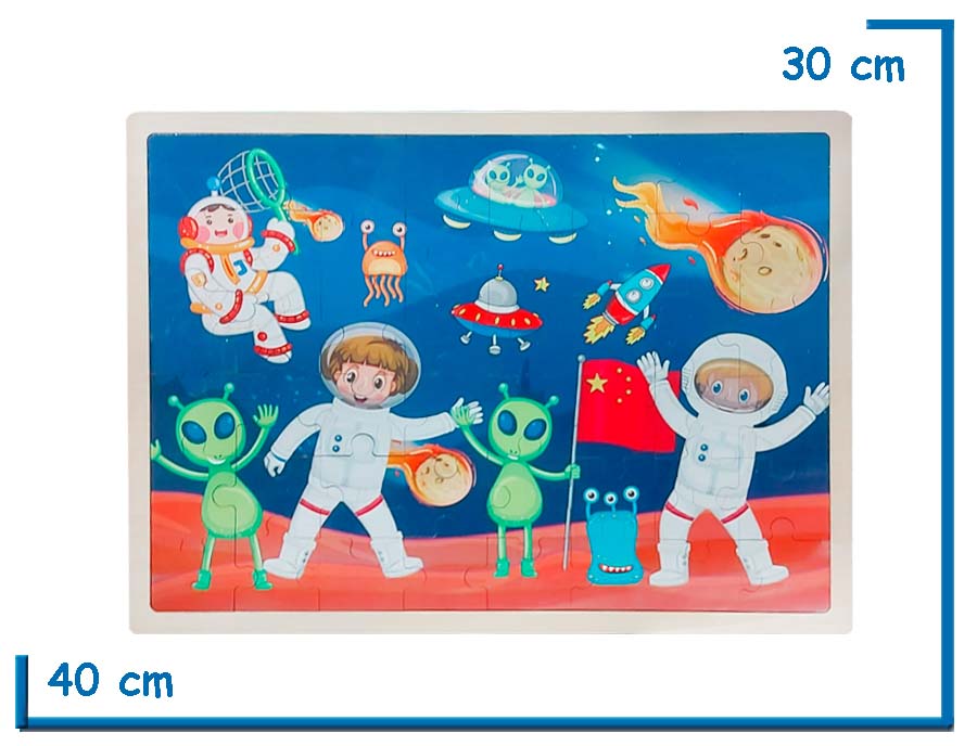 PUZZLE DE MADERA GRANDE ASTRONAUTAS CON ALIENS 48PZS