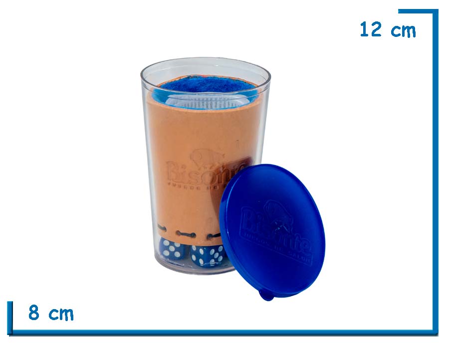 GENERALA BISONTE DADOS AZULES CUBILETE NATURAL EN VASO ACRILICO