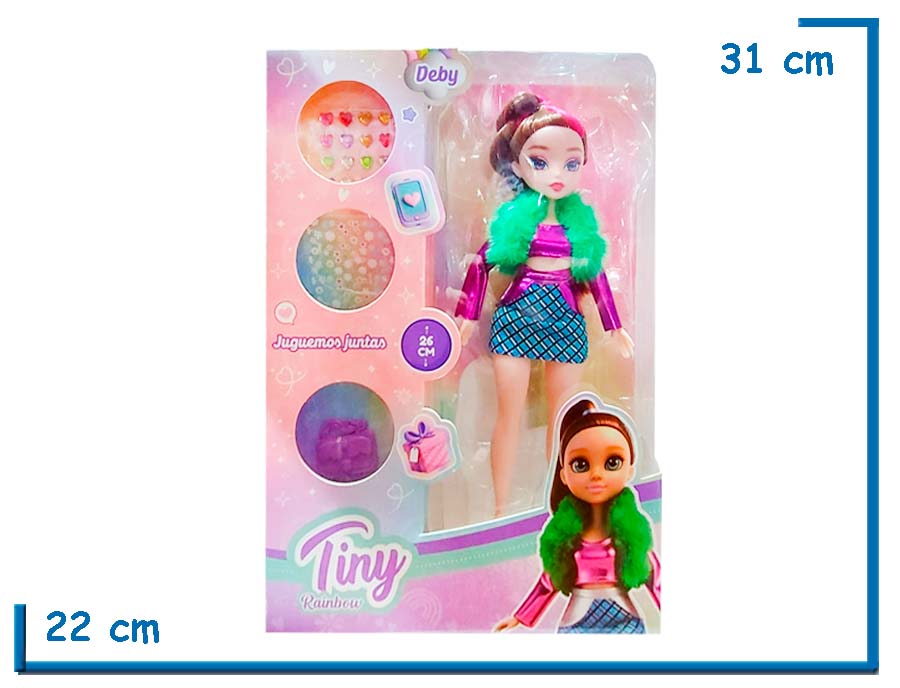 TINY RAINBOW MUÑECA VESTIDO VIOLETA 26CM CON ACCESORIOS
