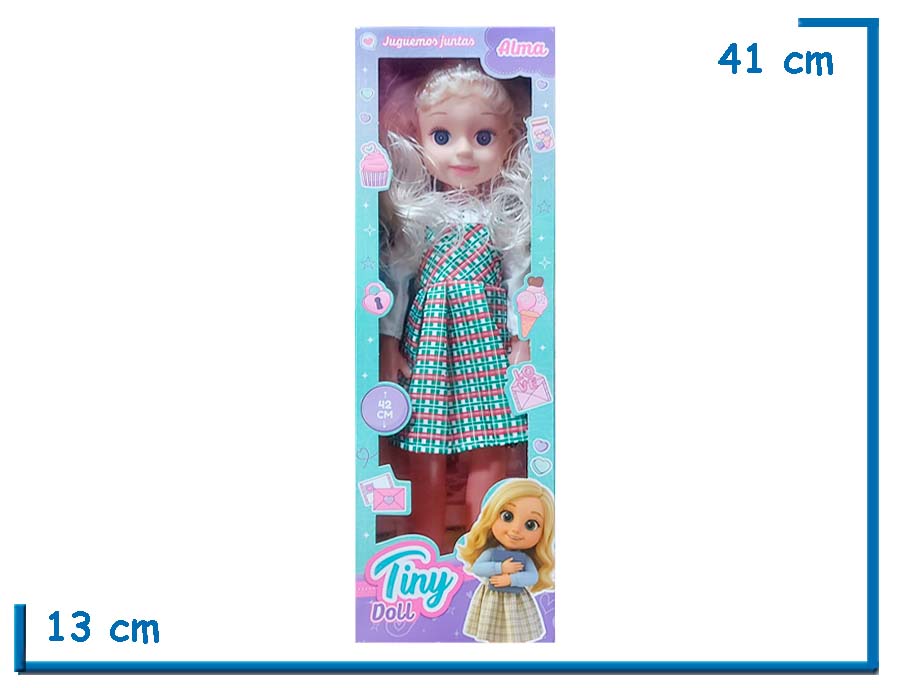 TINY DOLL ALMA MUÑECA VESTIDO VERDE CUADRILLE 42 CM