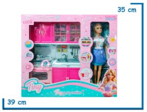TINY Y SU COCINA MUÑECA VESTIDO FLOREADO CON COCINA COMPLETA