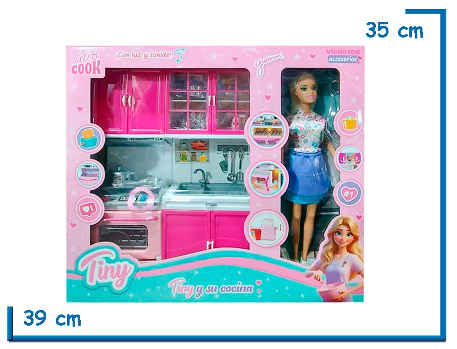 TINY Y SU COCINA MUÑECA VESTIDO FLOREADO CON COCINA COMPLETA