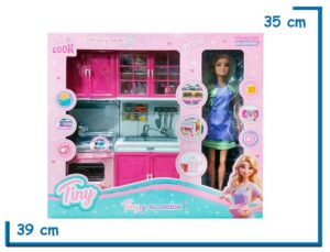 TINY Y SU COCINA MUÑECA VESTIDO RALLADO CON COCINA COMPLETA