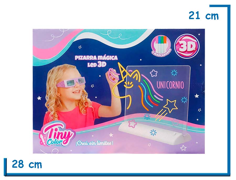 TINY COLOR PIZARRA MAGICA LED 3D UNICORNIO 28 X 16 CM