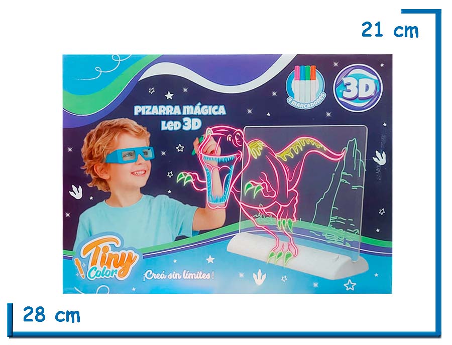 TINY COLOR PIZARRA MAGICA LED 3D DINOSAURIO 28 X 16CM
