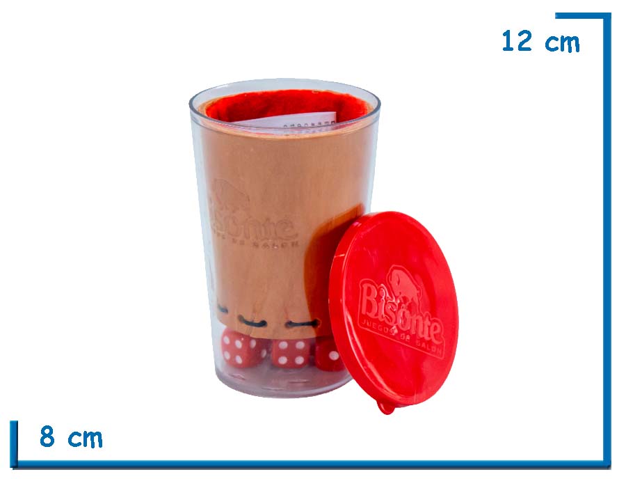 GENERALA BISONTE DADOS ROJOS CUBILETE NATURAL EN VASO ACRILICO
