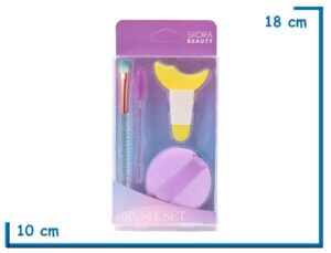 SKORA BEAUTY SET DE BLENDER LILA BROCHA STENCIL Y CEPILLO DE CEJAS
