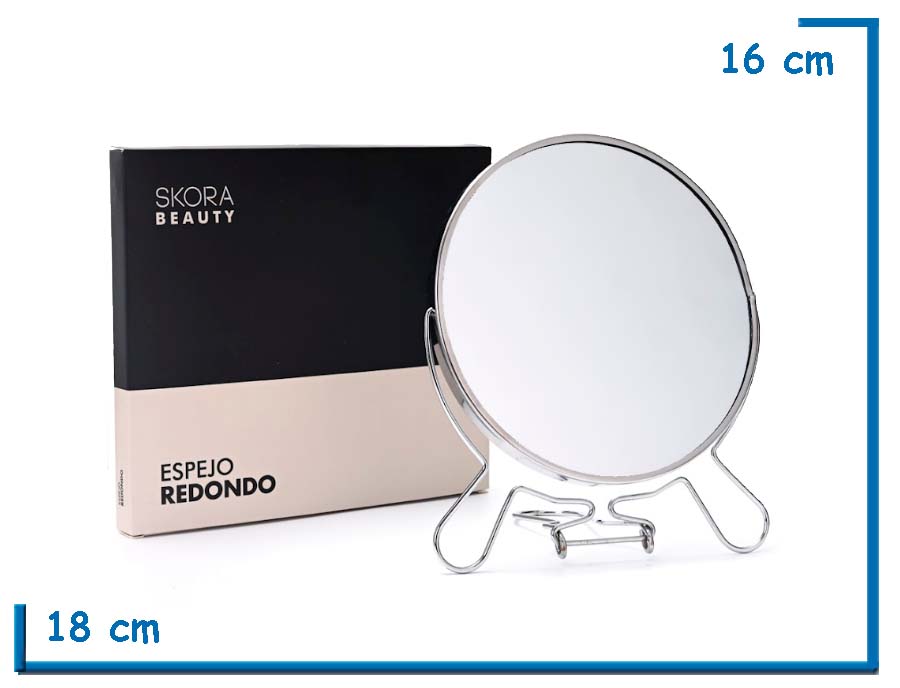 SKORA BEAUTY ESPEJO REDONDO DE CARTERA CON AUMENTO DOBLE FAZ