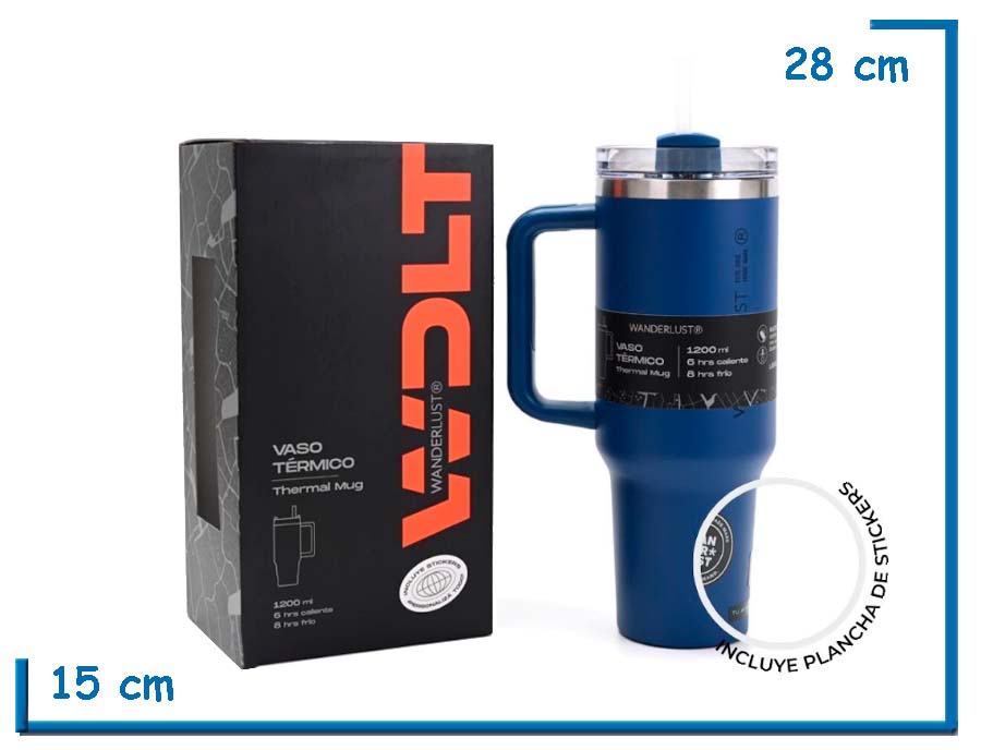 WANDERLUST VASO TERMICO AZUL MARINO CON BOMBILLA 1200ML