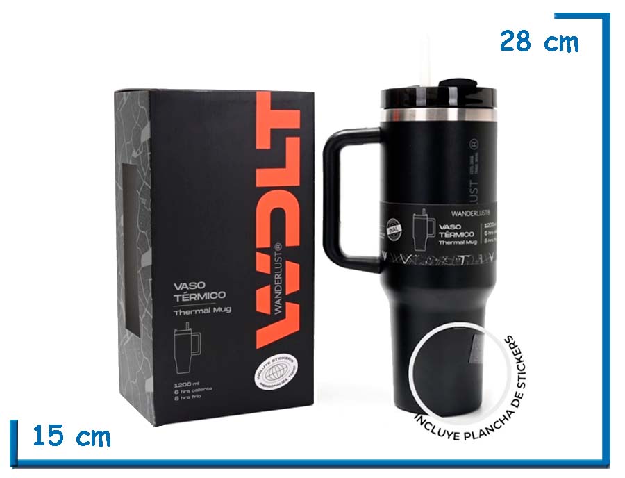 WANDERLUST VASO TERMICO NEGRO CON BOMBILLA 1200ML