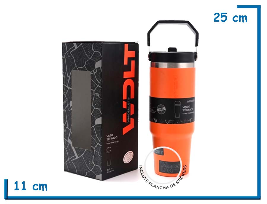 WANDERLUST VASO TERMICO NARANJA CON PICO 900ML
