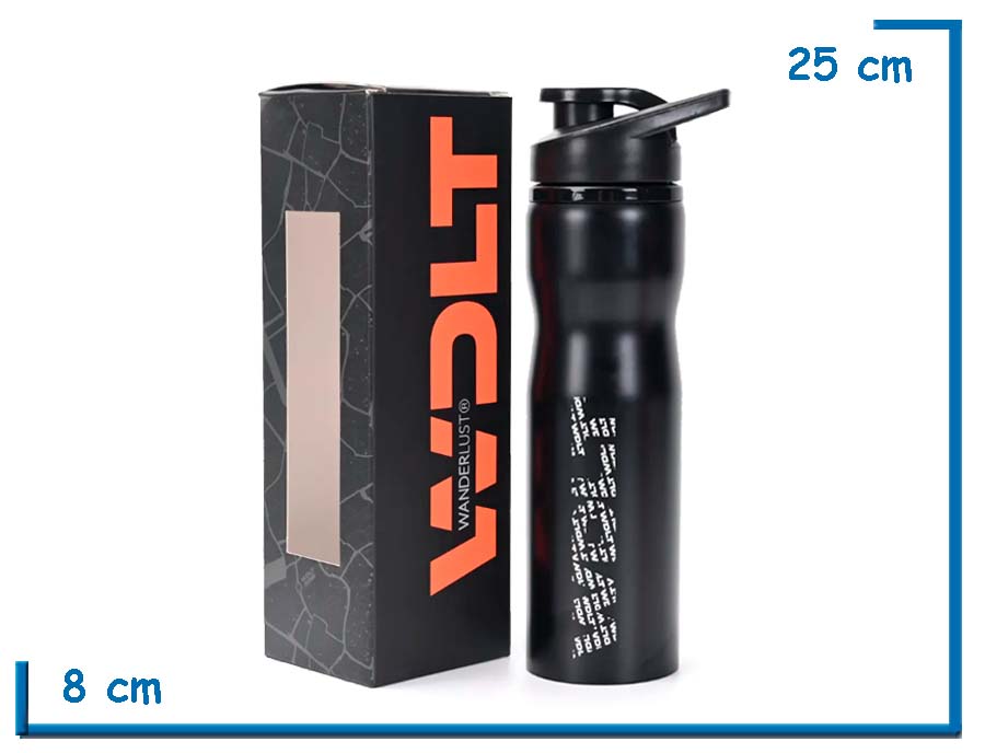 WANDERLUST BOTELLA DEPORTIVA NEGRA METAL CON PICO 750ML