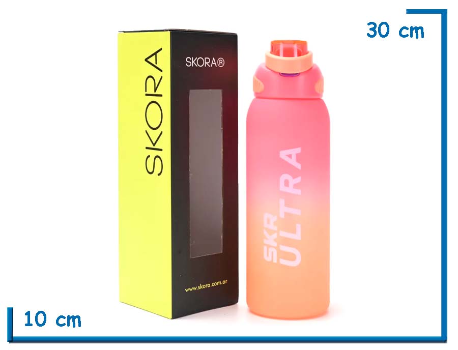 SKORA BOTELLA DEPORTIVA ROSA Y NARANJA CON PICO Y AGARRE 1500ML