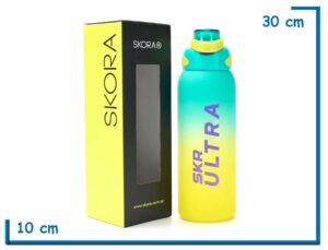 SKORA BOTELLA DEPORTIVA VERDE Y AMARILLA CON PICO Y AGARRE 1500ML