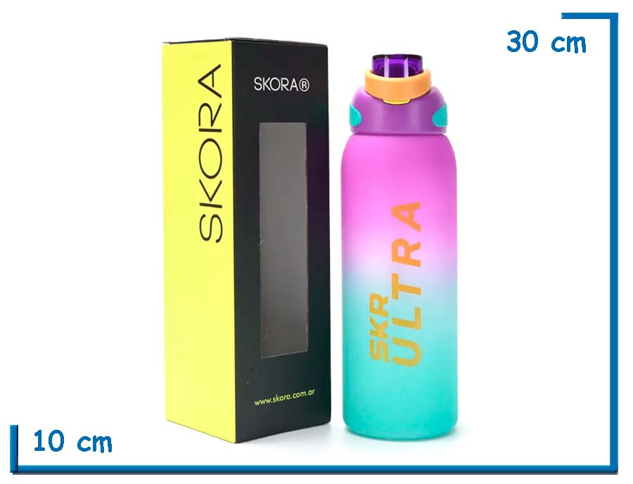 SKORA BOTELLA DEPORTIVA VIOLETA Y VERDE CON PICO Y AGARRE 1500ML