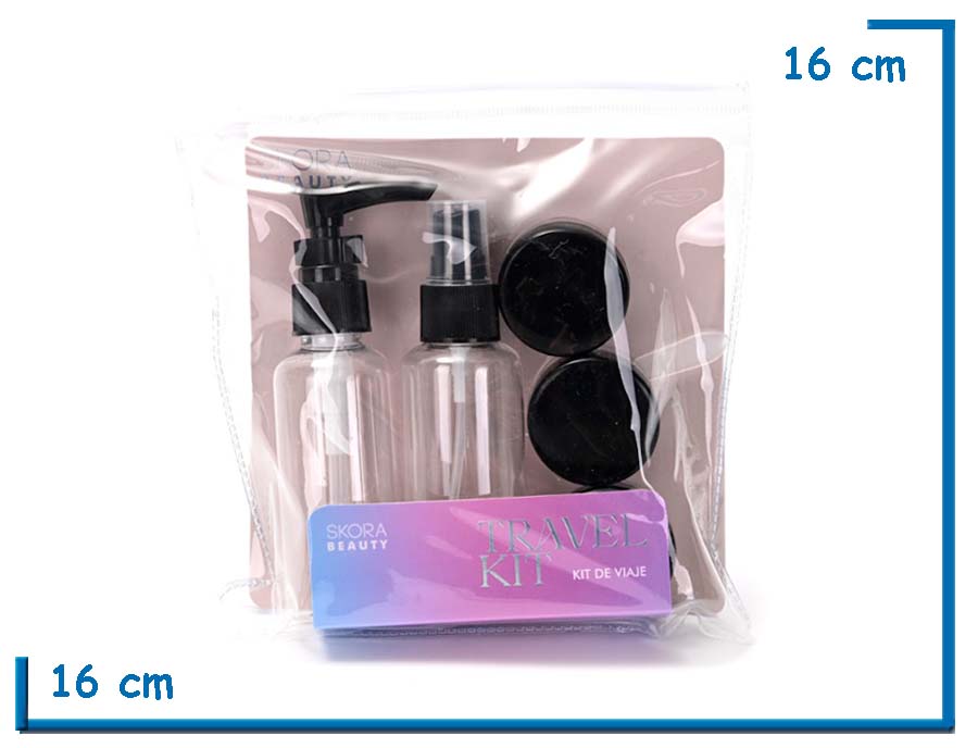 SKORA BEAUTY TRAVEL KIT NEGRO ENVASES PARA RELLENAR 5U