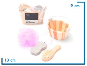 SKORA BEAUTY SET DE DUCHA CANASTA CEPILLO PIEDRA POMEZ Y ESPONJA