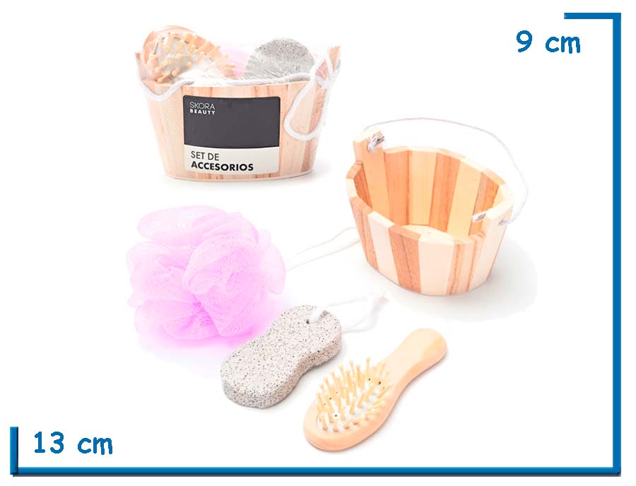 SKORA BEAUTY SET DE DUCHA CANASTA CEPILLO PIEDRA POMEZ Y ESPONJA