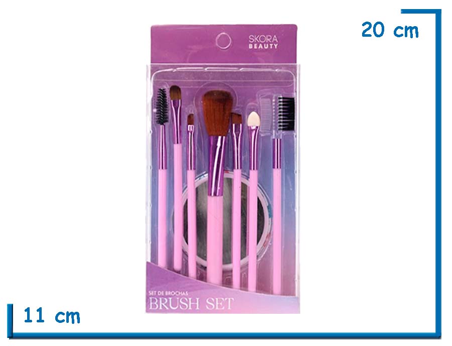 SKORA BEAUTY SET LILA BROCHAS MAQUILLAJE Y ESPEJO 8U