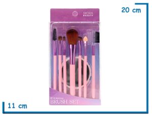 SKORA BEAUTY SET ROSA BROCHAS MAQUILLAJE Y ESPEJO 8U
