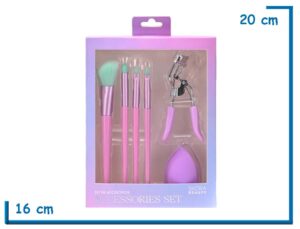 SKORA BEAUTY SET DE MAQUILLAJE LILA 6U BROCHAS ARQUEADOR Y BLENDER