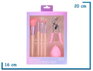 SKORA BEAUTY SET DE MAQUILLAJE ROSA 6U BROCHAS ARQUEADOR Y BLENDER