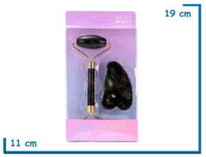 SKORA BEAUTY RODILLO MASAJEADOR DE JADE Y PIEDRA GUA SHA