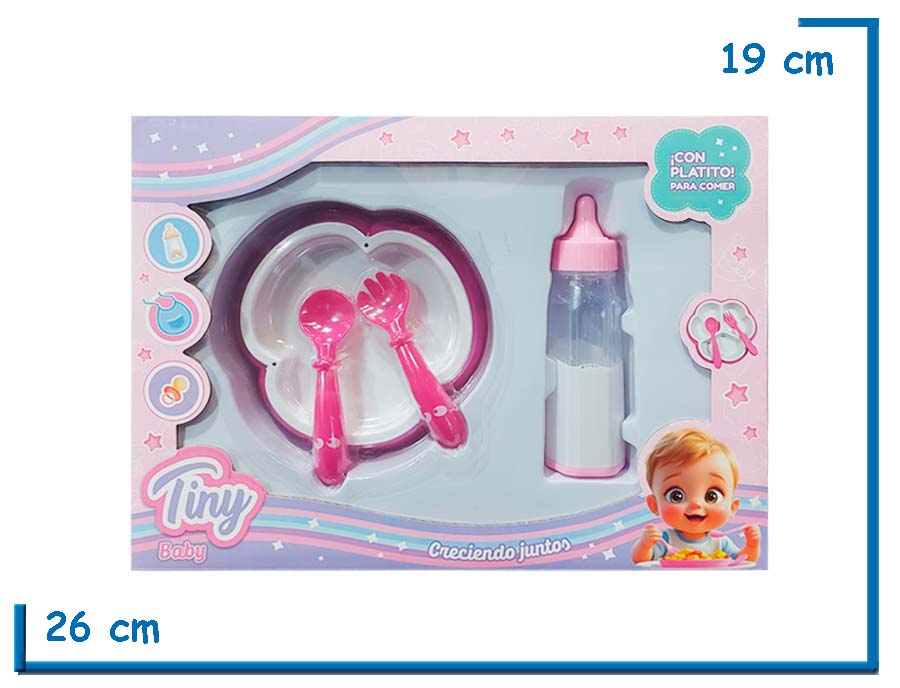 TINY BABY SET DE PLATO BLANCO Y MAMADERA EN CAJA