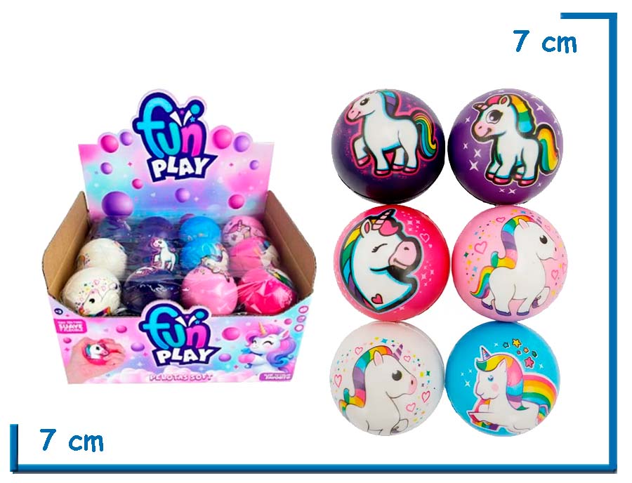 FUN PLAY PELOTAS SOFT UNICORNIO 7CM SURTIDAS