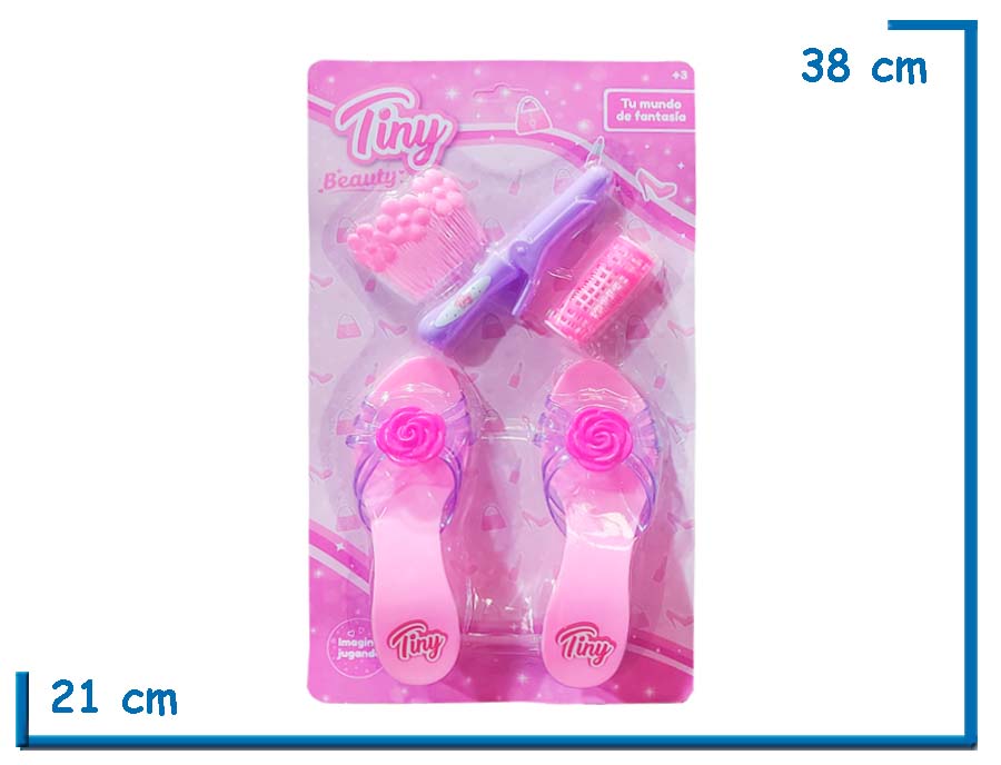 TINY BEAUTY ZAPATITOS CON BUCLERA RULERO Y PEINETA EN BLISTER