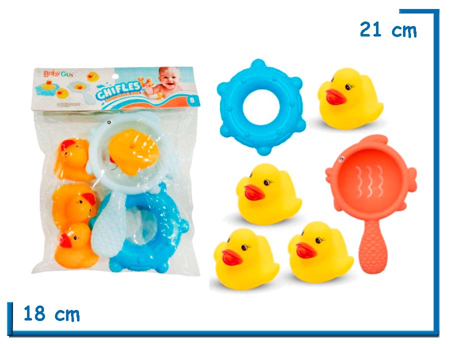 BABY GUS CHIFLES PATITOS X4 CON SALVAVIDAS Y RED SURTIDO