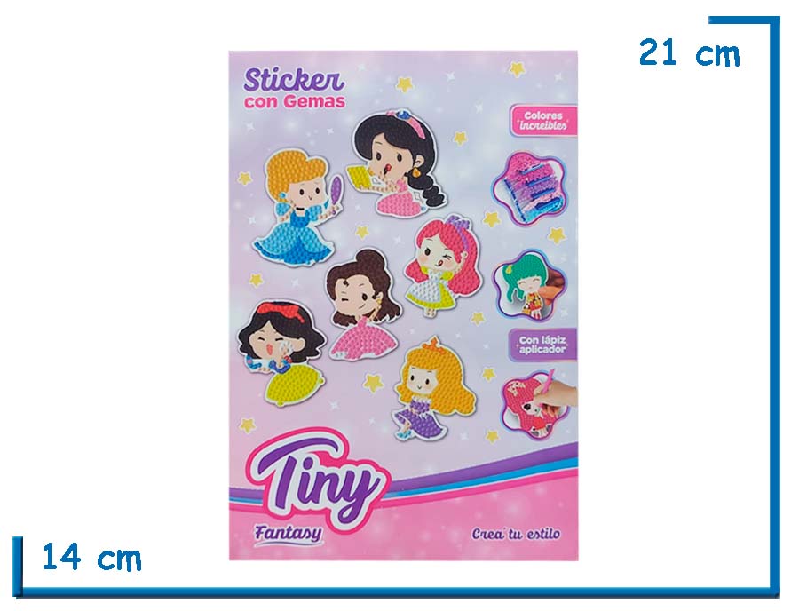 TINY FANTASY STICKER CON GEMAS PRINCESAS CON LAPIZ COLOCADOR