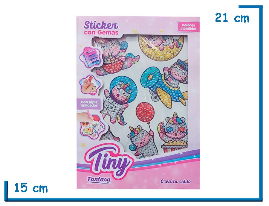 TINY FANTASY STICKER CON GEMAS UNICORNIO CON LAPIZ COLOCADOR