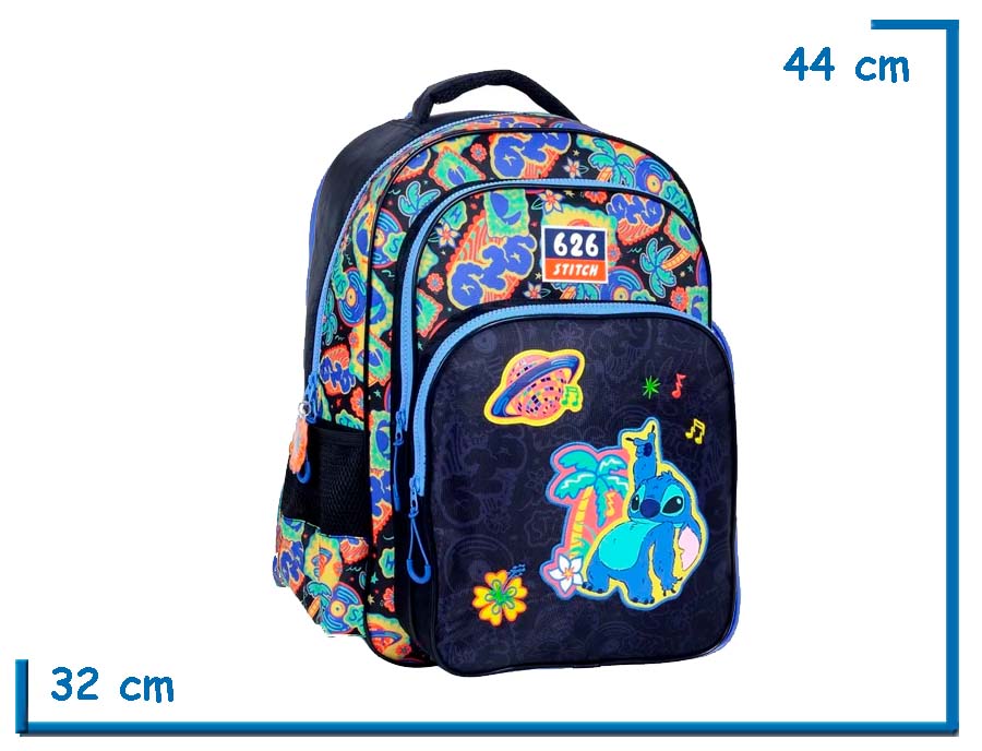 MOCHILA ESPALDA 17″ STITCH NEGRA DISCO