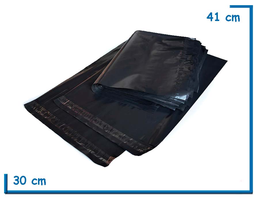 BOLSAS ECOMERCE LISA NEGRA CON ADHESIVO 30X41CM PACK X100