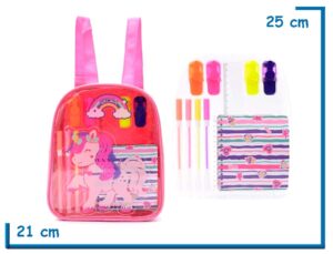 MOCHILA ESPALDA SKORA UNICORNIO CON SET LIBRERIA 10 PULGADAS