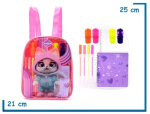 MOCHILA ESPALDA SKORA GATITO CON SET LIBRERIA 10 PULGADAS